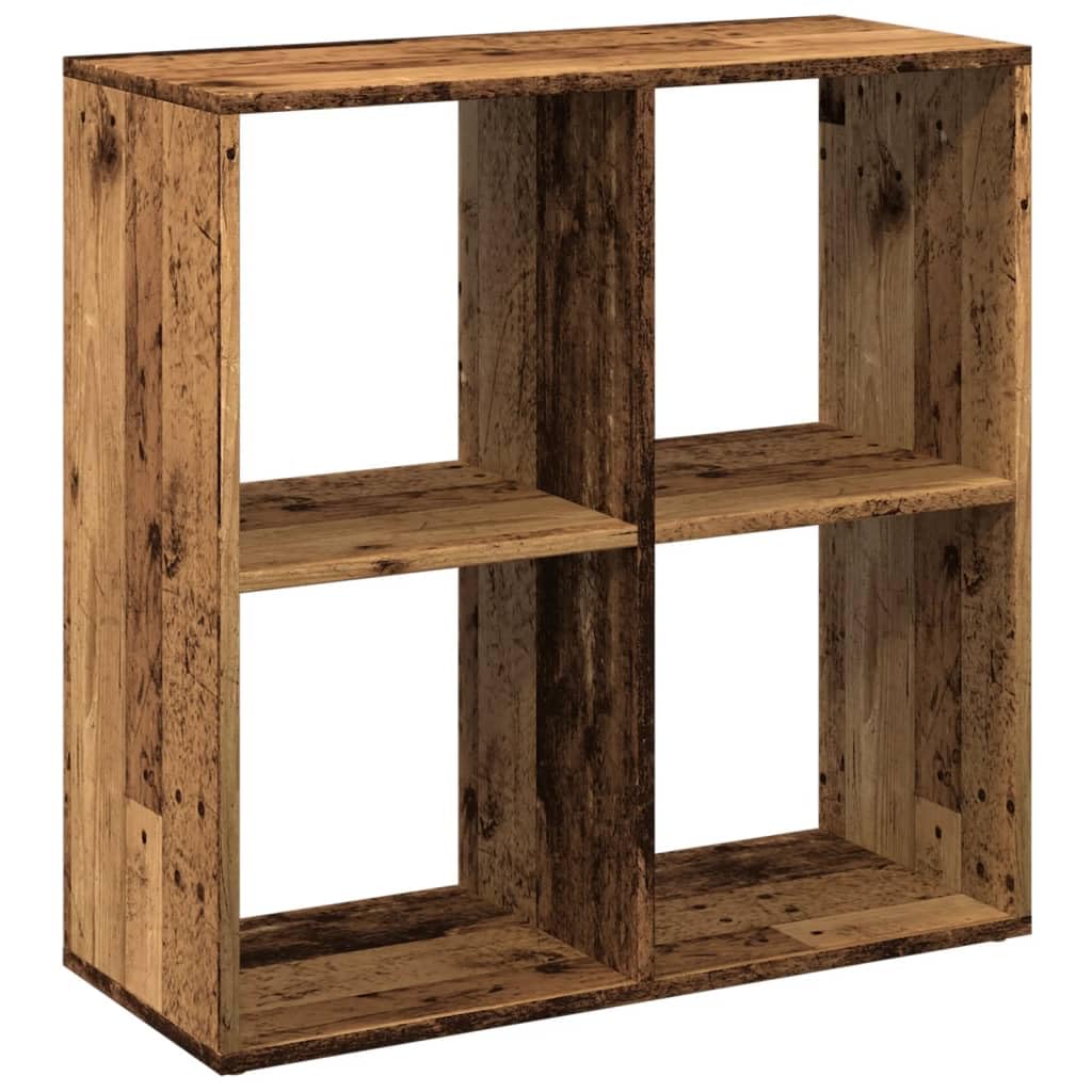 Regał na książki o wyglądzie starego drewna, 69,5 x 29 x 69,5 cm, materiał drewnopochodny, 4 półki, regał stojący do salonu, biura, pokoju dziecięcego, otwarty system regałowy z miejscem do