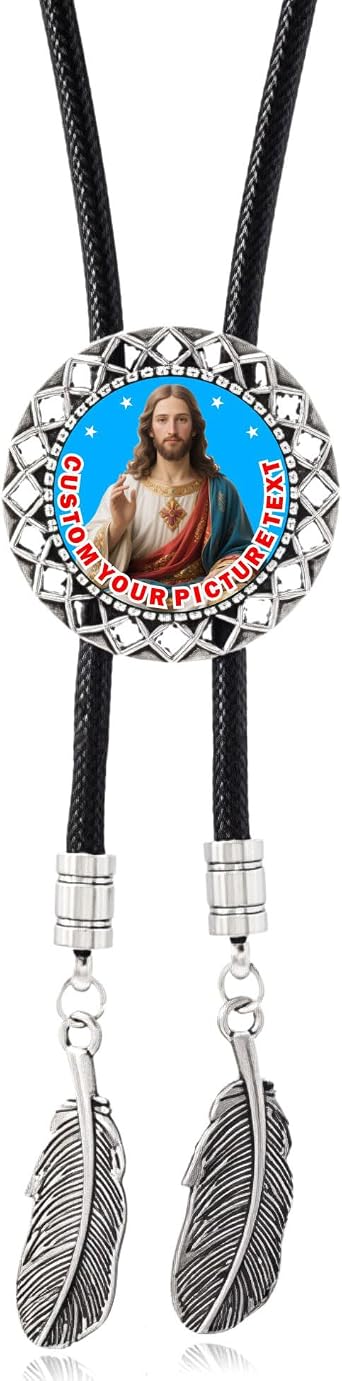 Shindn Custom Bolo Tie for Men Personalized Western Slide Clasp with Photo/Text,Braided Cord,Cowboy Necktie for Wedding