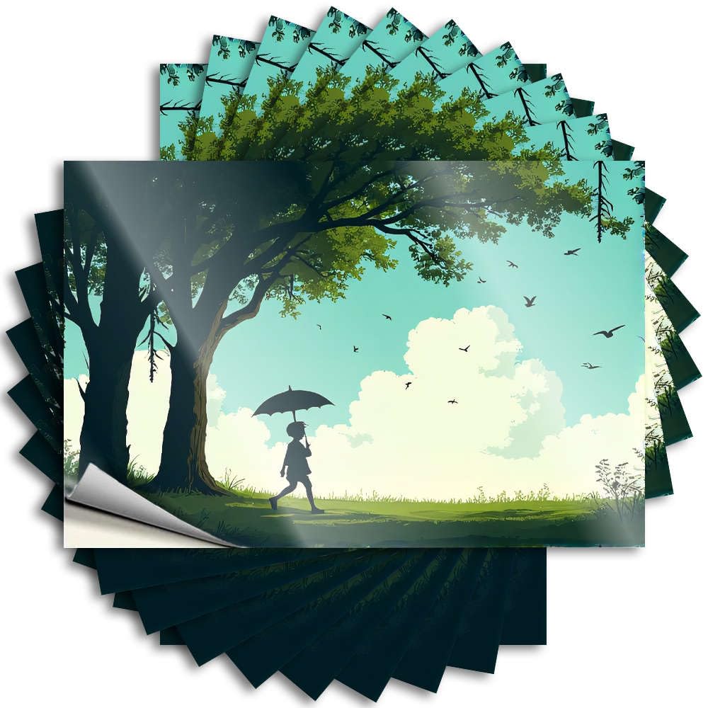 Back Porch Decor Bottle Decal | A Child Walks Under an Umbrella in A Serene Park Setting. Encouraging for Military Decor(12X18CM)