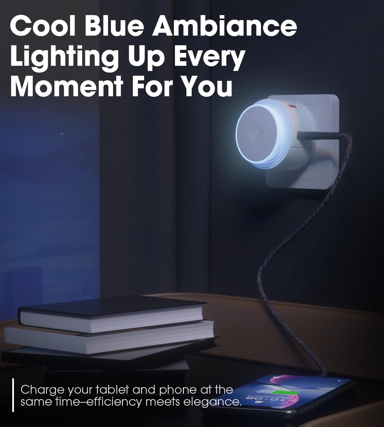 Plug Charger Night Light with USB-C Fast Charging Port (PD 20W, 5V 3A) and USB-A for Under Cabinet Lights, iPhone 16/15 and More - 2-Pack