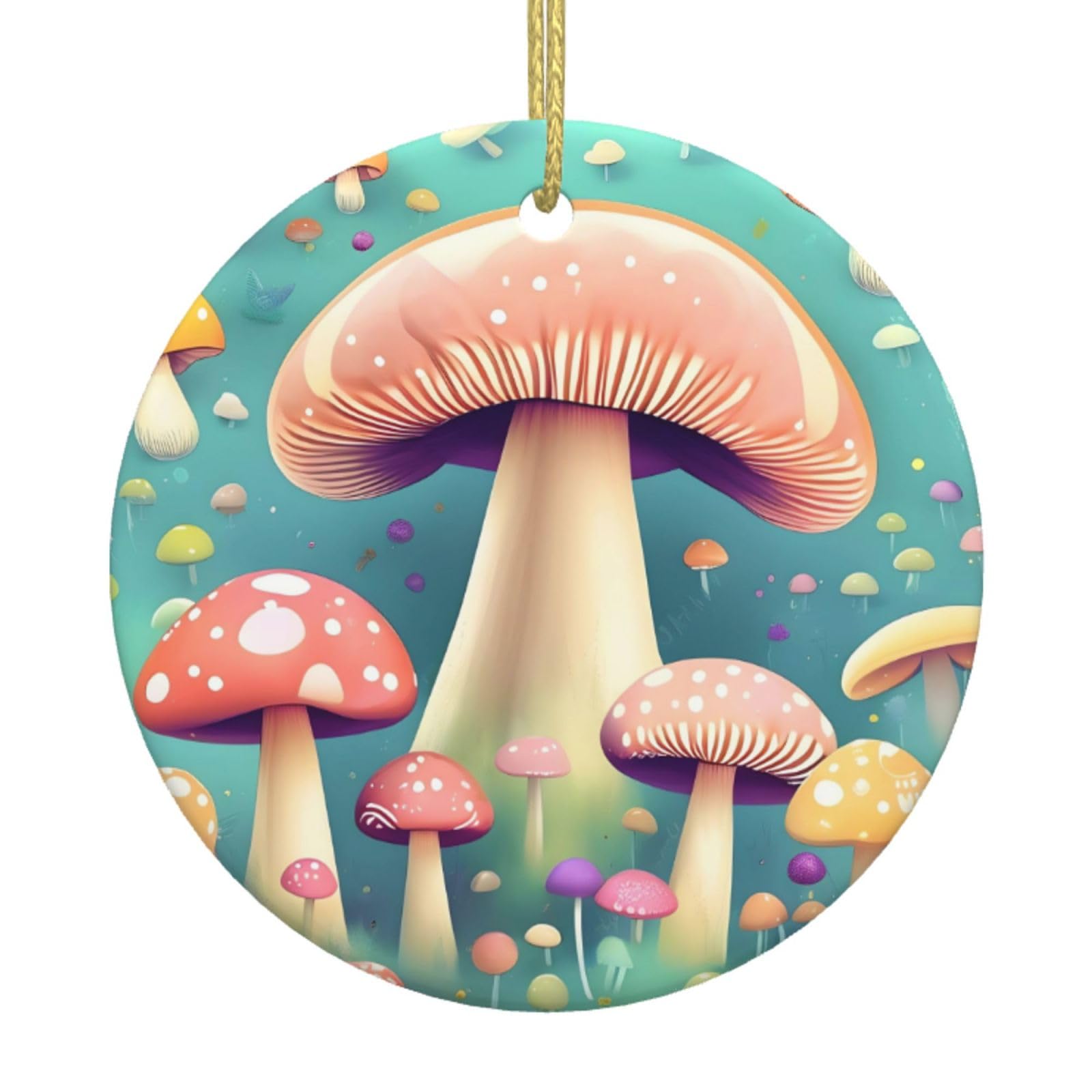 Pretty Little Mushrooms Printed Christmas Tree Ceramic Ornaments Holiday Decoration Christmas Unique Pendant for Christmas Party