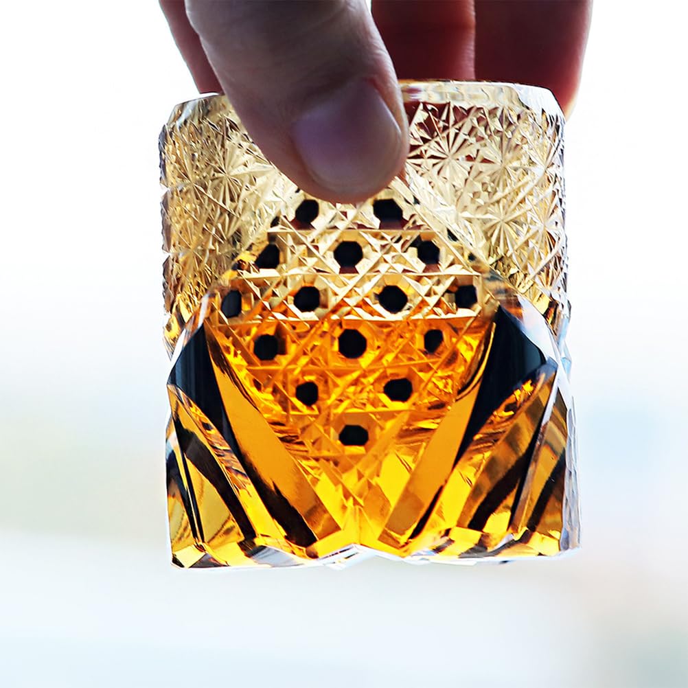 Verre À Shot Cristal Géométrique Creusé Main Double Couche Ambre Noir Tumbler À Alcool Fond Lourd pour Whisky Vodka Saké Verre Bar Luxe Cadeau Homme Anniversaire Décoration Maison