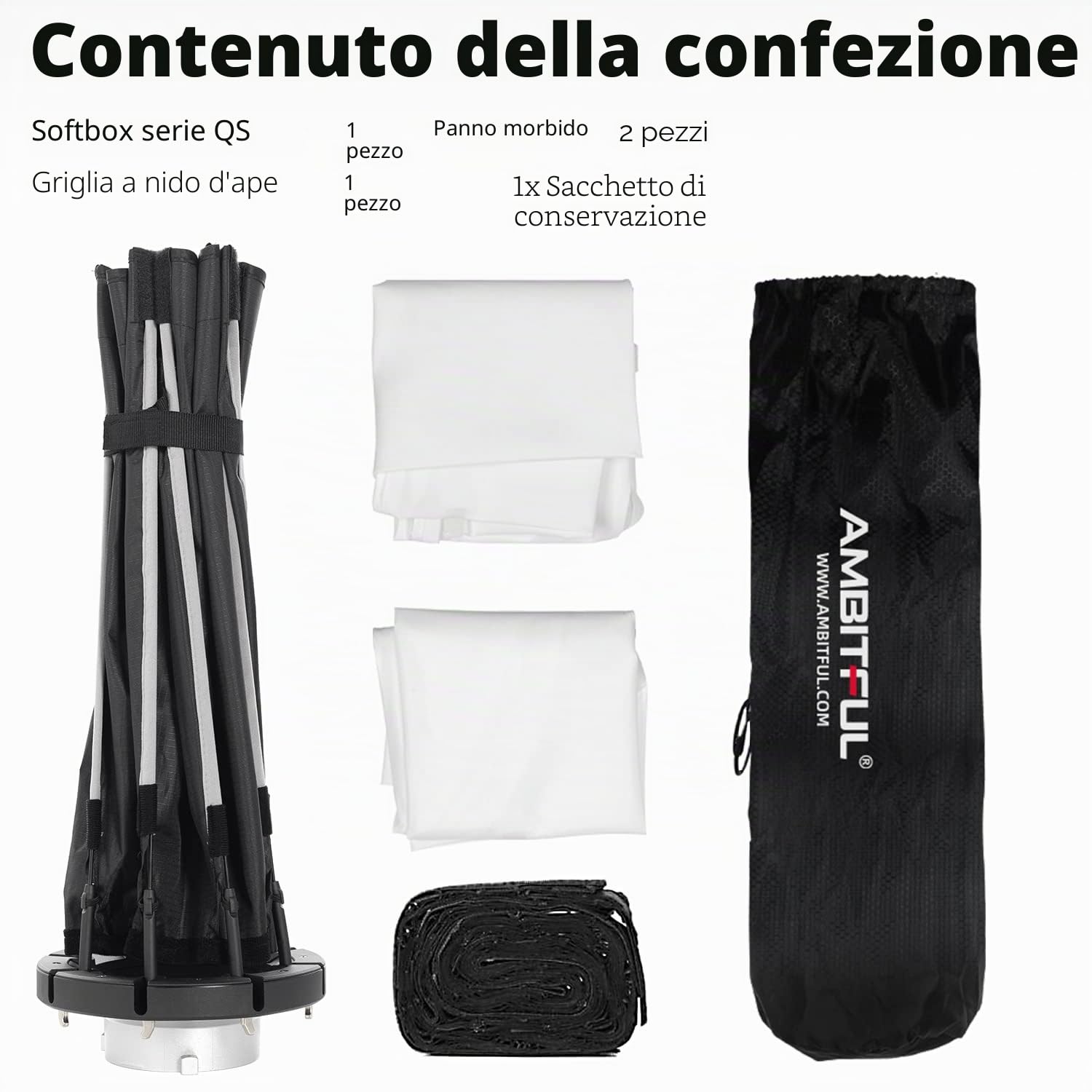 AMBITFUL Softbox Bowens Mount Softbox a installazione rapida + griglia a nido d'ape per studio fotografico stroboscopico all'aperto (90 cm ottagonale)