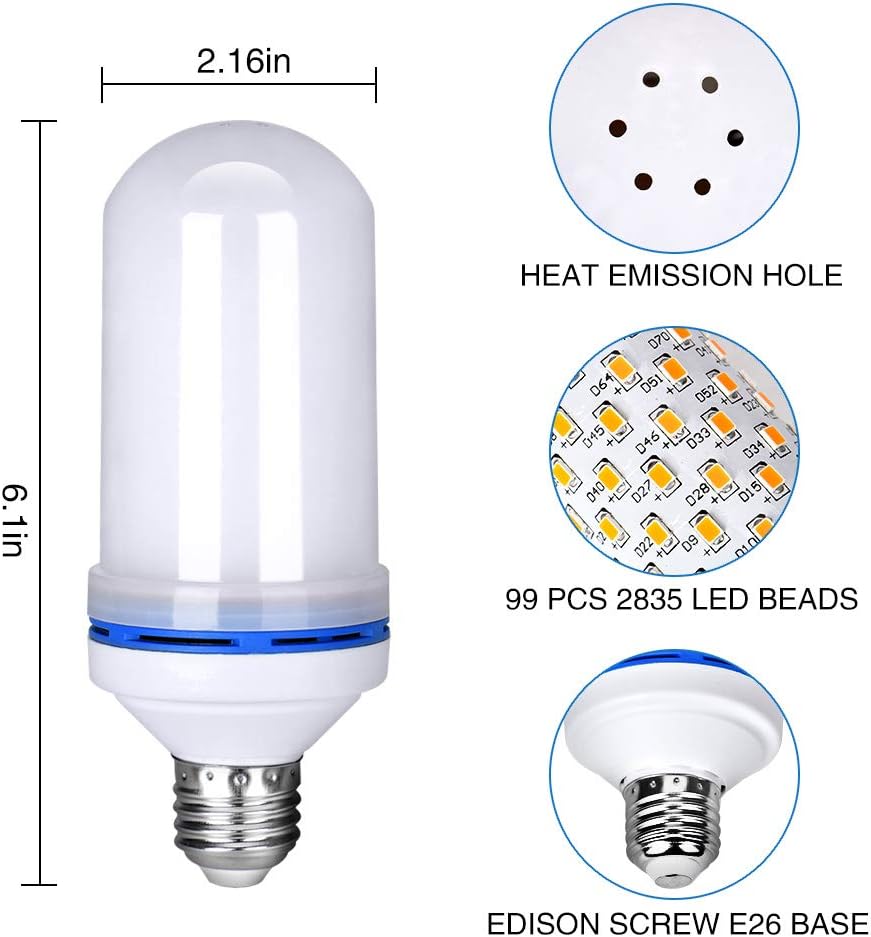 Led Flame Effect Bulb, Loveishere 4 Modes Fire Light Bulb, Upside Down Effect Flickering Simulation Effect Fire Bulb for Atmosphere Decoration, Halloween and Christmas Party, 2 Pack, E26 E27 Base