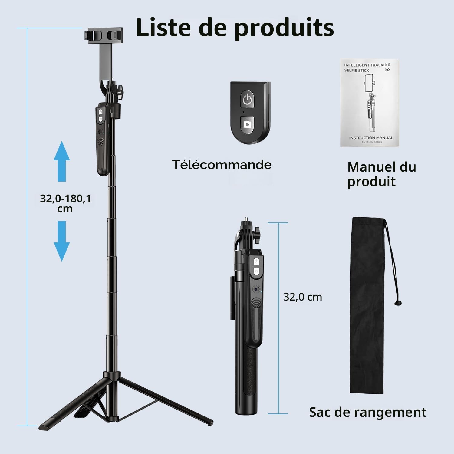 yAyusi Trépied de Suivi Automatique du Visage Rotatif à 360° avec Support, 180cm Support de Trépied avec Capteur, sans App, Contrôle Gestuel, Trépieds Perche à Selfie Intelligentt pour Vidéo/Direct