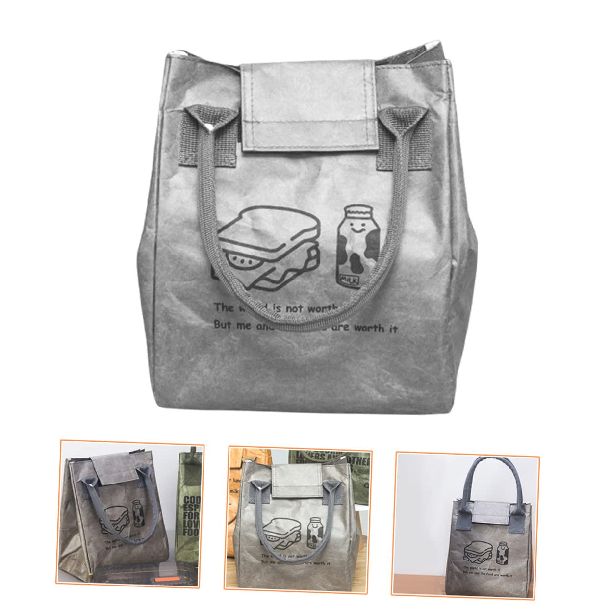 Cabilock 3piezas Bolsa De Almuerzo Aislante Reusable Para Llevar Comida Fiambrera Kraft Gran Capacidad Para Picnic y Trabajo