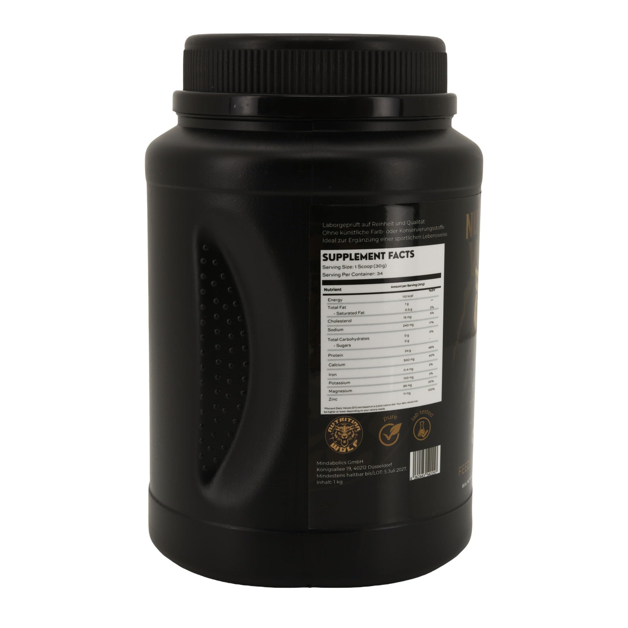 Nutrition Wolf Casein Protein Pulver, Langsam verdauliches Mizellares Eiweiß für Muskelerhalt & Regeneration, 1000g