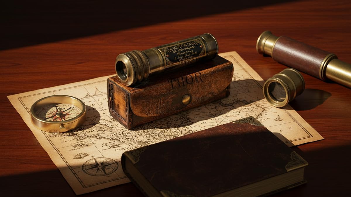 THOR INSTRUMENTS Handmade Antique Brass Working Kaleidoscope with Brown Leather Case Gift for Everyone Rustic Vintage Home Decor Gifts