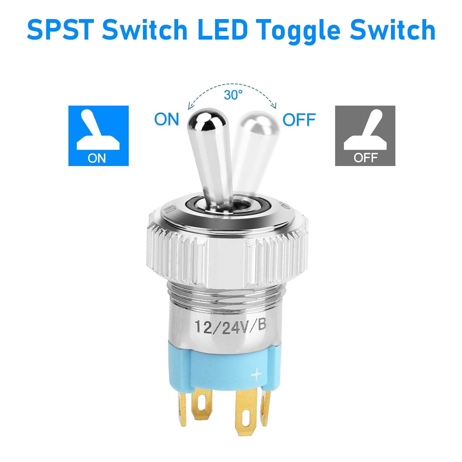 Linkstyle Przełącznik LED 12V, Wodoodporny SPST 20A ON/OFF z Niebieskim Podświetleniem do Samochodów Marine RV, 3Szt