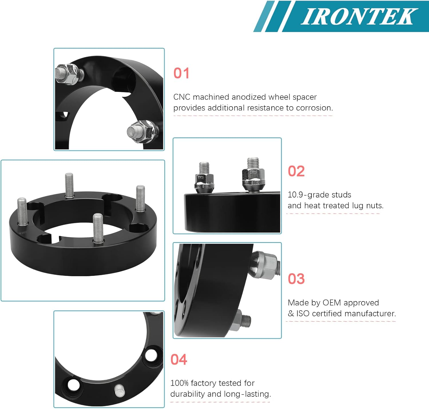 IRONTEK 4x156mm ATV Wheel Spacers 1.5" Thickness with 12x1.5 Studs 131mm Hub Bore Fit for Polaris Sportsman 400 500 600 700 800 ATV UTV RZR
