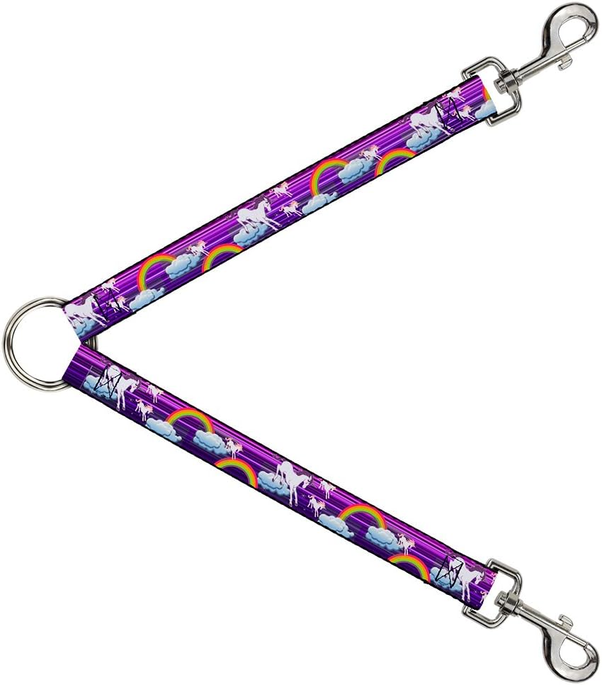 Buckle-Down Dog Leash Splitter Unicorns Rainbows Stripes Purple 1 Foot Long 1 Inch Wide