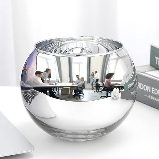 SNDEC Cubicle Accessories, 6'' Glass Candy Dish Desk Mirror to See Behind You, Home Office Aesthetic Table Vases Flower Pot, Cubicle Convex Desk Rearview Mirror Monitor