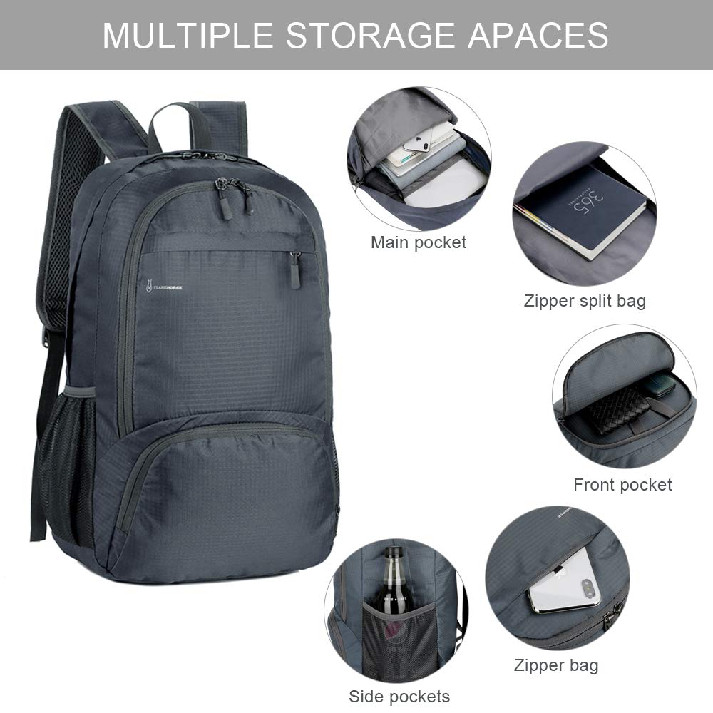 30L Backpack Foldable Waterproof Backpack High Capacity Ultralight Rucksack Sturdy Durable Daypack for Hiking Daypack Packable Camping Travel Outdoor Sport Knapsack for Men Women (grey) - Image 4