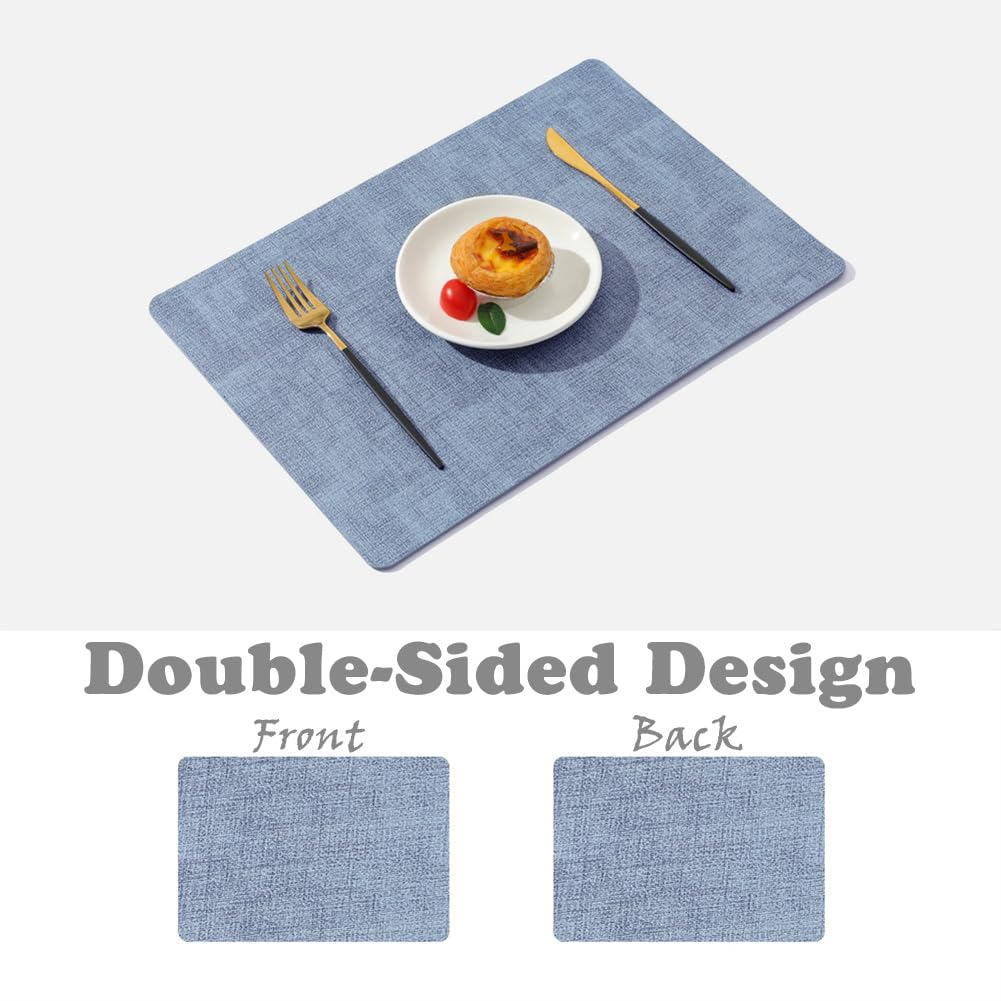 Tovagliette In Pelle Impermeabile Antiolio|Stile Nordico Decor Per La Scrivania Tappetino Da Tè Per Caffè|Tovagliette Rettangolari Per Cucina|43x30Cm(16,9x11,8 Pollici),Blu,8 Pezzi