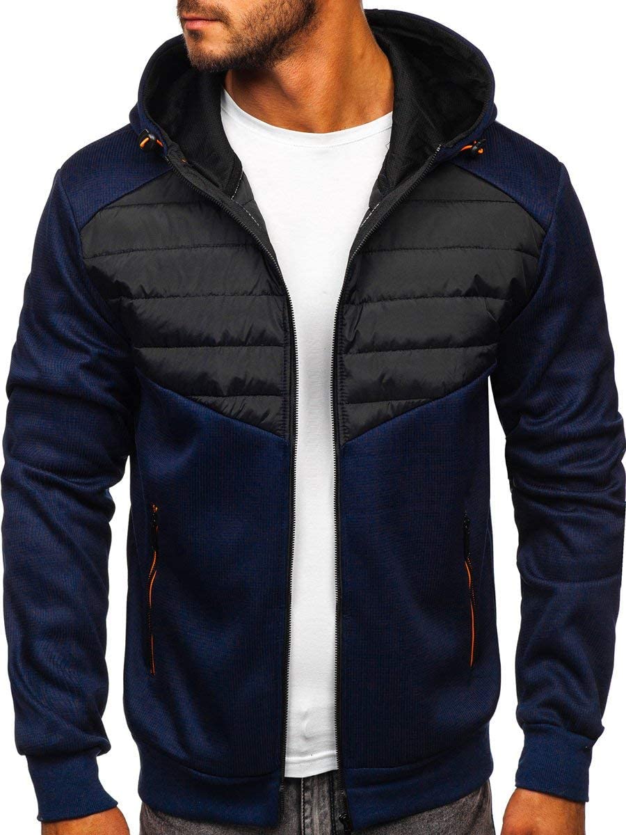 BOLF Hombre Chaqueta guateada de Entretiempo con Capucha Cierre de Cremallera Cuello alto Cazadora Ropa de Abrigo Plumas Bomber Fitness Outdoor Básico Estilo Deportivo Mix 4D4