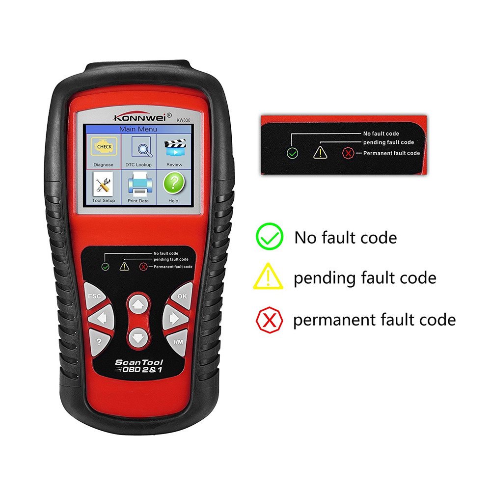 KONNWEI KW830 OBDII OBD2 EOBD - Escáner de diagnóstico automático para leer y borrar códigos de problemas del vehículo (rojo)