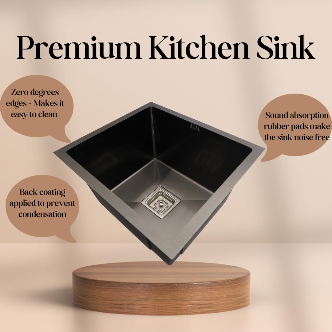 Bowls & More | 30" x 18" x 10" Handmade BLACK MATT Finish | Single Bowl | 304 Grade Stainless Steel Kitchen Sink | BLACK Matt Finish (Black) 3