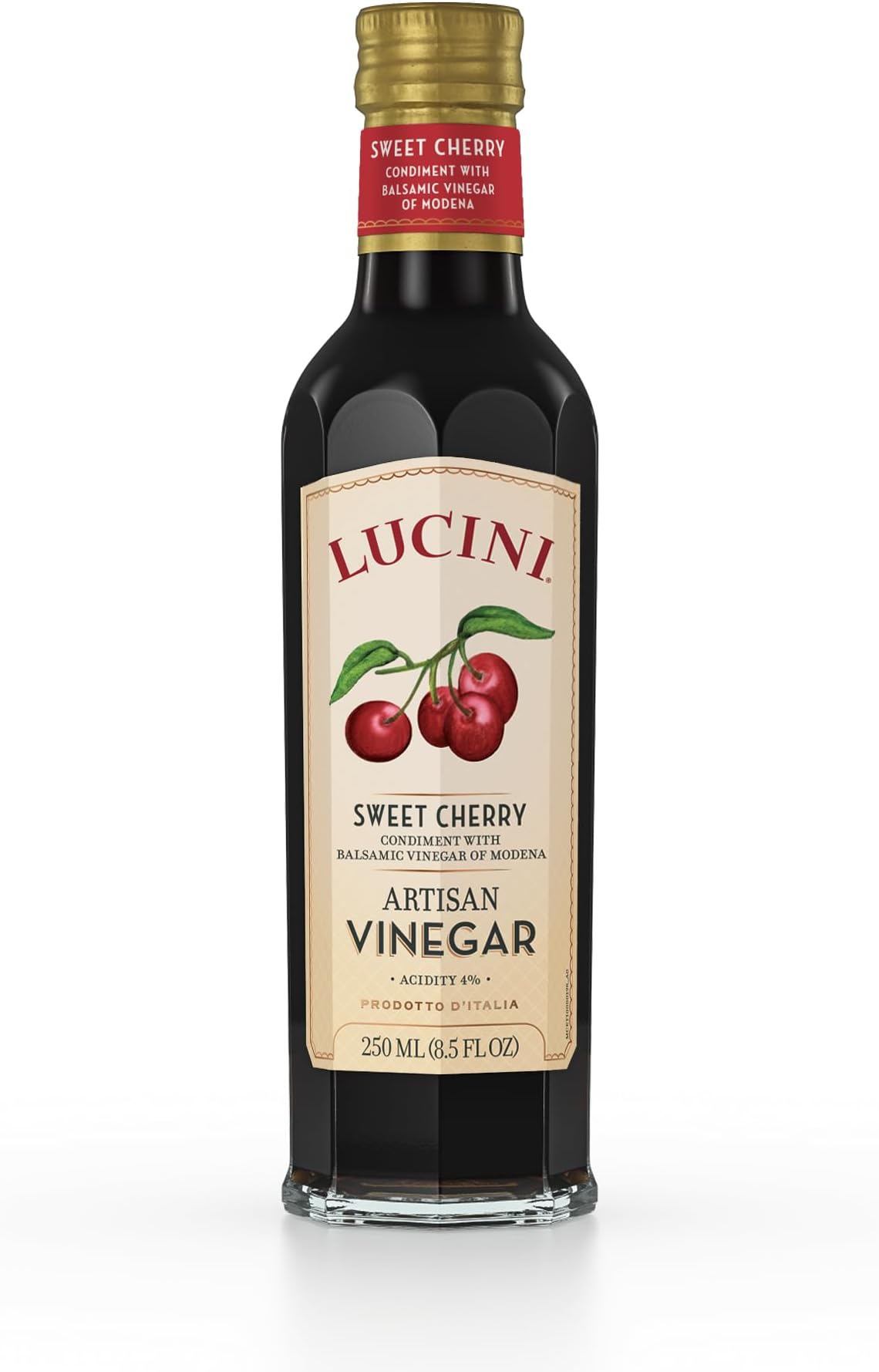 Italia Sweet Cherry Balsamico Artisan Vinegar – Italian Balsamic Vinegar – Aged Balsamic Vinegar from Modena Italy - Non-GMO Verified, Whole30 Approved, 250mL