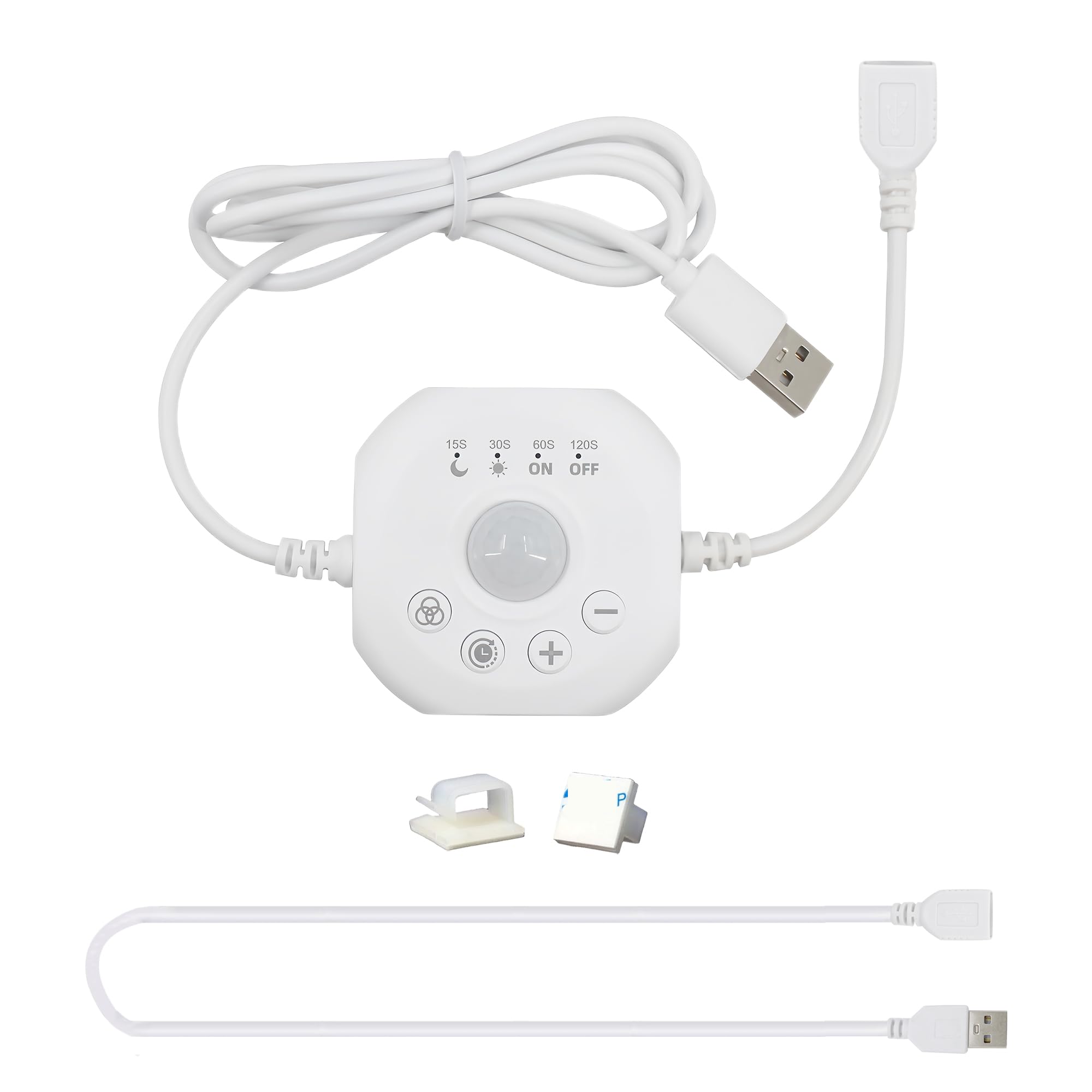 Clearhill 5V Mini Motion Sensor Switch with USB Male and Female Connectors (White),Time Delay,Brightness Dimming,Automatic Sensor Switch for Indoor DIY Lighting, Kitchen, Wardrobe,Stairway.