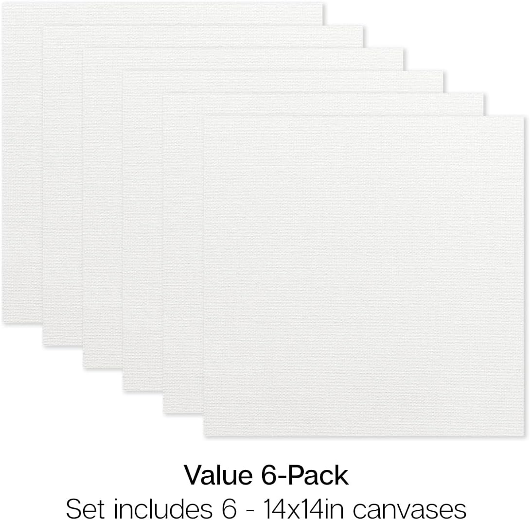 KINGART 840-6 Stretched White Canvas for Painting, 14 x 14 Inch, Pack of 6