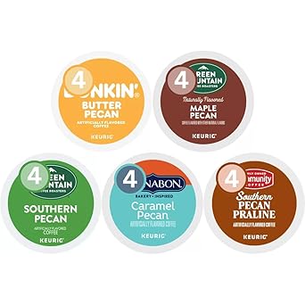 Pecan Flavored K-Cup Pods Coffee Variety Pack Sampler. Includes Maple, Caramel, Southern for Keurig Brewers 20 Count