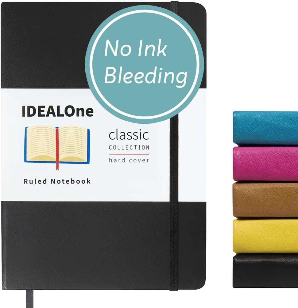 IDEALOne Hardcover Journal Lined–A5 (5.7×8) small notebook, College Ruled Journaling Notebooks,160 pages, 100GSM Thick Paper, Journal for Women, Men, Teens – Black IDEALOne Hardcover Journal Lined–A5 (5.7×8) small notebook, College Ruled Journaling Notebooks,160 pages, 100GSM Thick Paper, Journal for Women, Men, Teens – Black