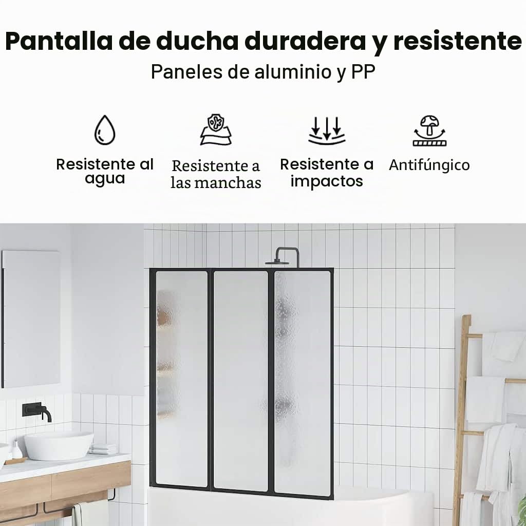 vidaXL Mampara de Ducha Negro 132 x 2 x 140 cm Aluminio y PP, Baño, Panel Rectangular, Moderno, Divisor de duchas, Estructura compacta, Flexible y Ahorra Espacio