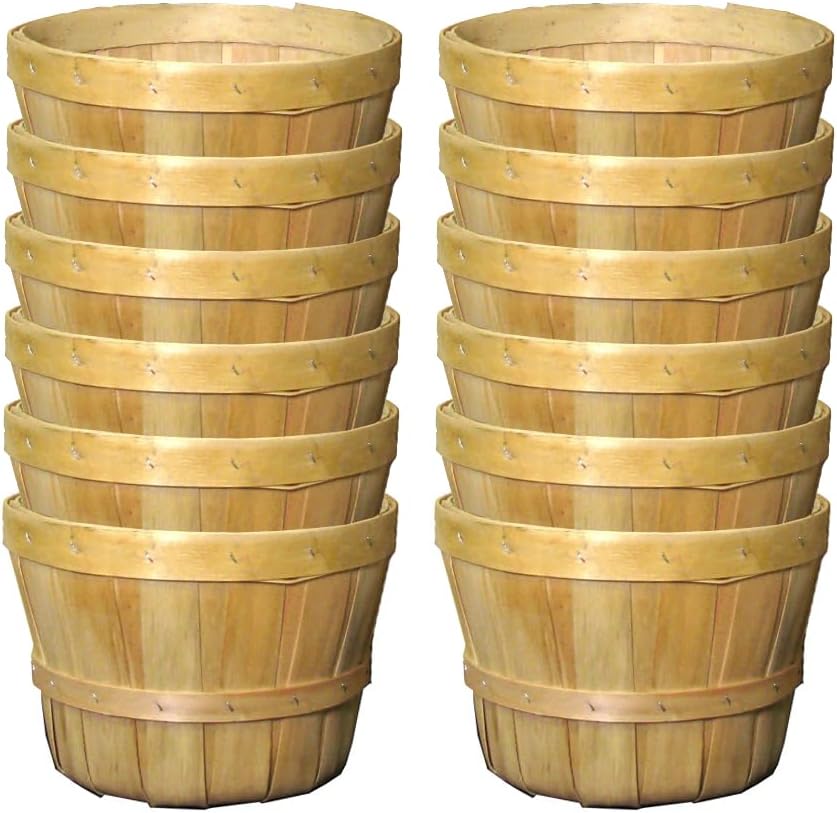 Grower Select® Untreated Wood Basket for Harvesting, Storage, Decoration and More! 8" - Natural - 1/2 Peck Capacity - No Handle (Pack of 12)