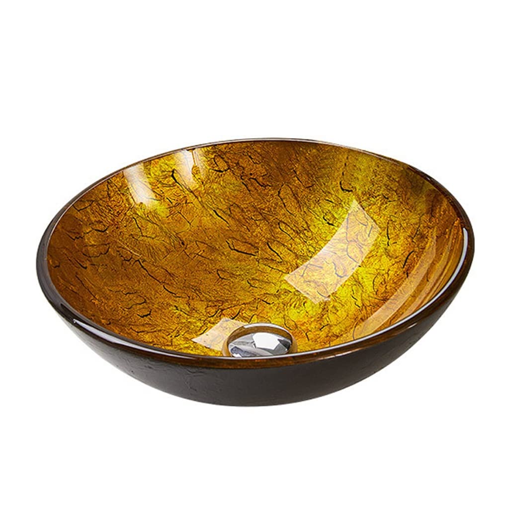 ADERFETBI Bathroom Sink Bathroom Vessel Sink Modern Art Simple Tempered Glass Round Countertop Bowl(Sink only)