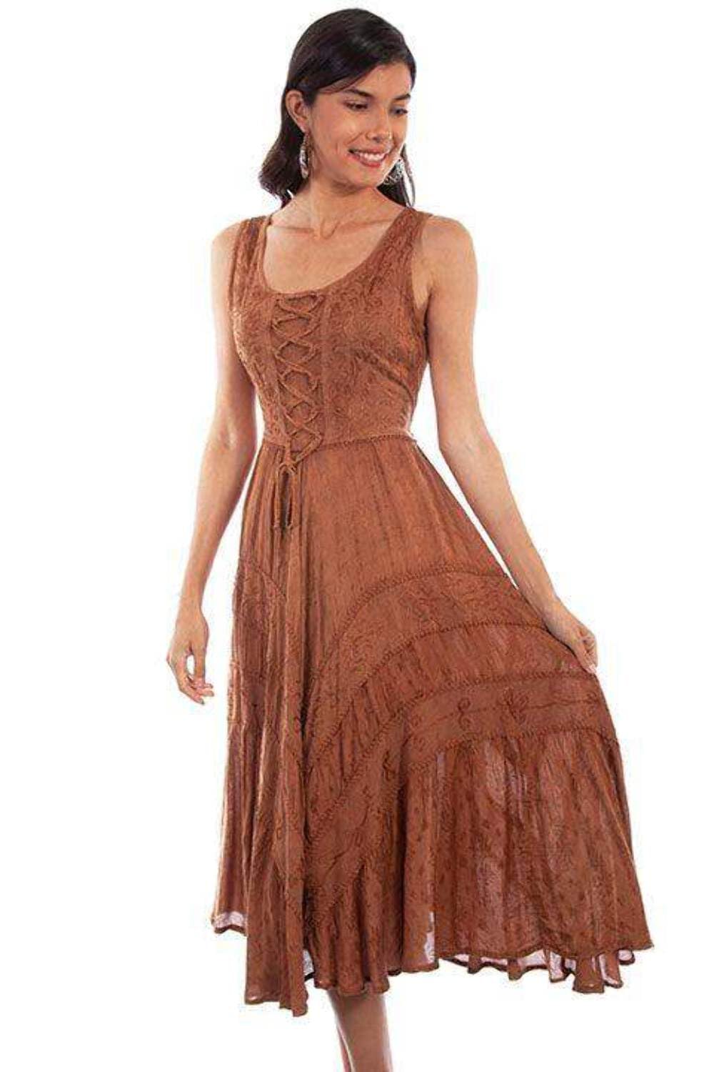 Scully Women's Women's Lace-Up Jacquard Midi Dress - HC118 XX- US Beige