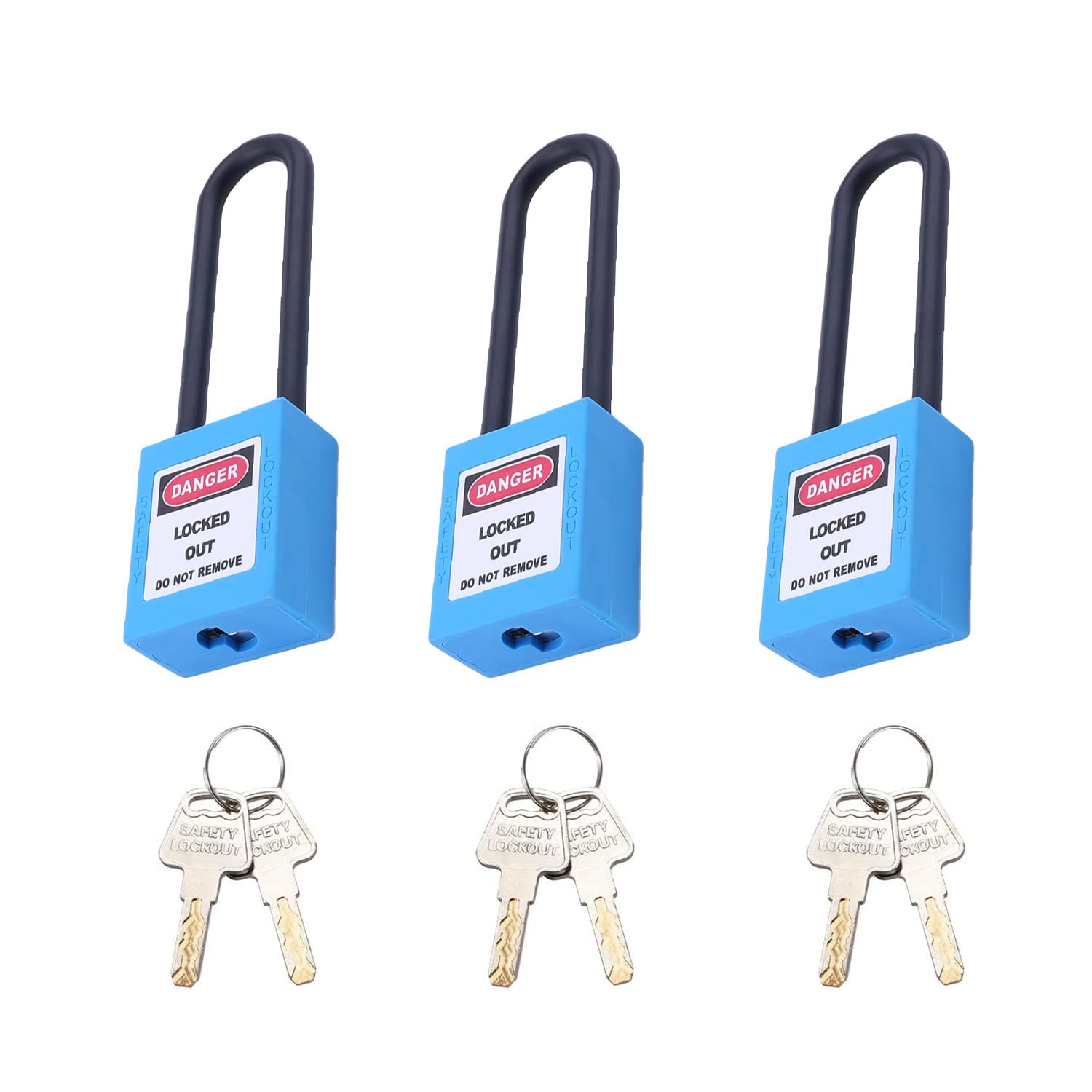 MroMax Candado De Bloqueo De Etiquetado, Candado De Seguridad Con Llave Igual, Candado De Seguridad Loto Con Grillete PA Candado Azul Para Bloqueo De Etiqueta, 3 Piezas