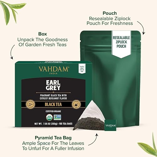 Miniatura 4 de VAHDAM - Bolsas de té negro Earl Grey (100 unidades) con alto contenido de cafeína, sin OMG, sin gluten, hojas de té sueltas enteras con aceite de