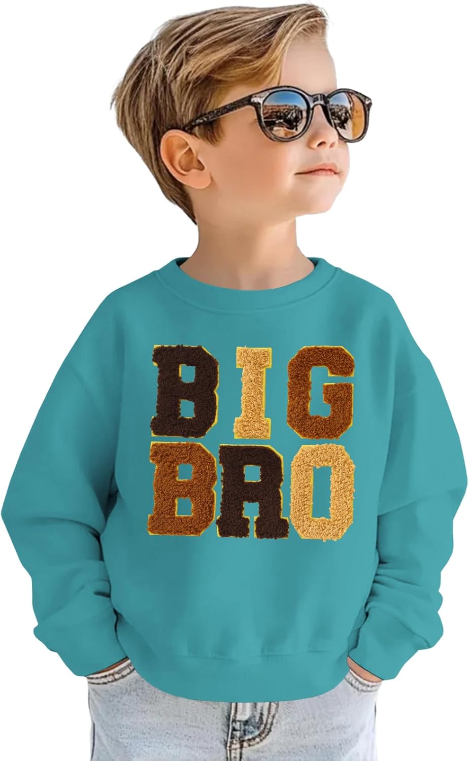 BOUTIKOME Big Brother Sweatshirt Toddler Baby Boy Big Bro Embroidery Chenille Patch Shirts Fall Pullover Announcement Tops