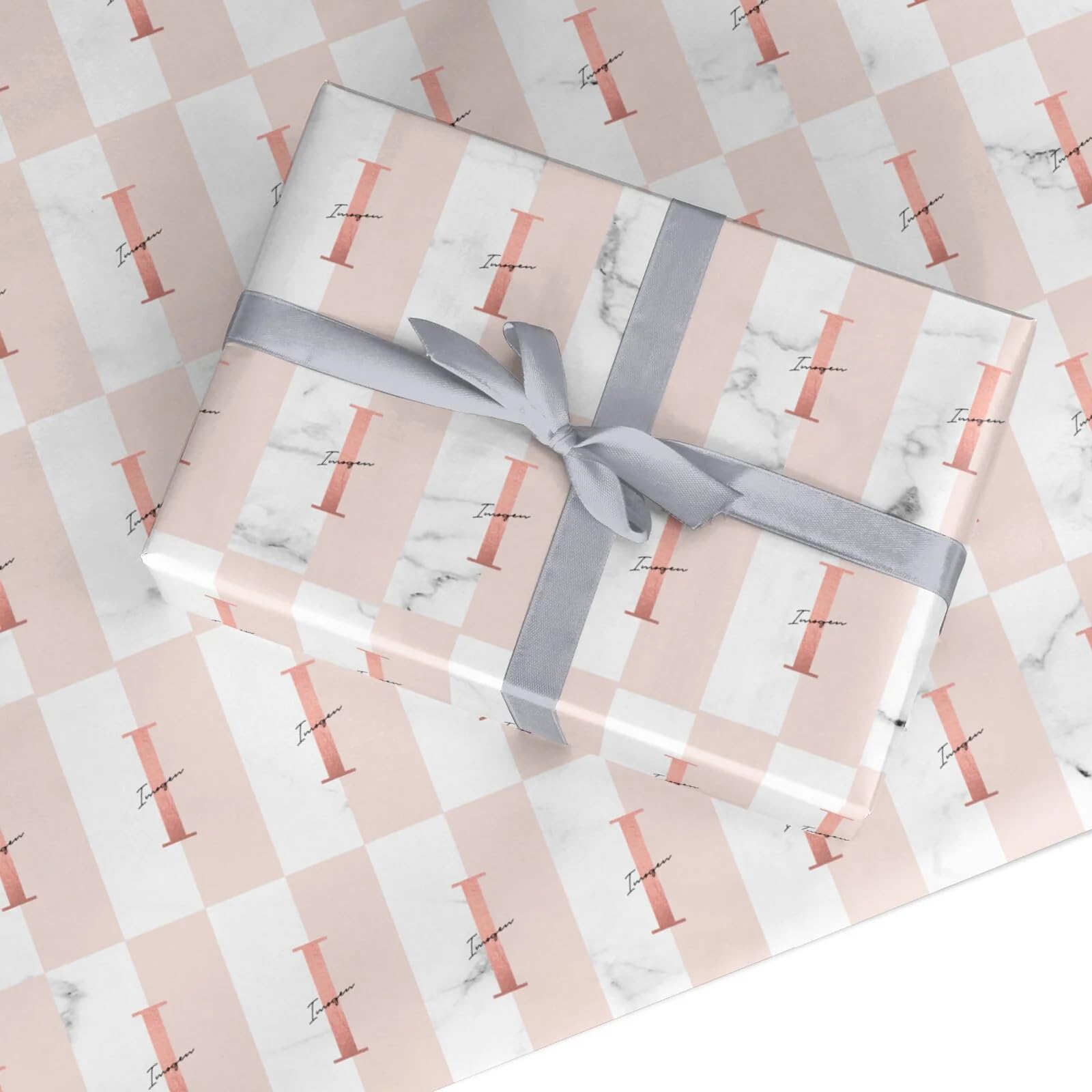 Monogrammed Rose Gold Marble Wrapping Paper Gift Wrap β Personalised with Name & Initial For Women, Girls, Small Businesses β Birthday, Wedding, Valentineβs Day β Dyefor - Small Roll (50cm x 2.2m)