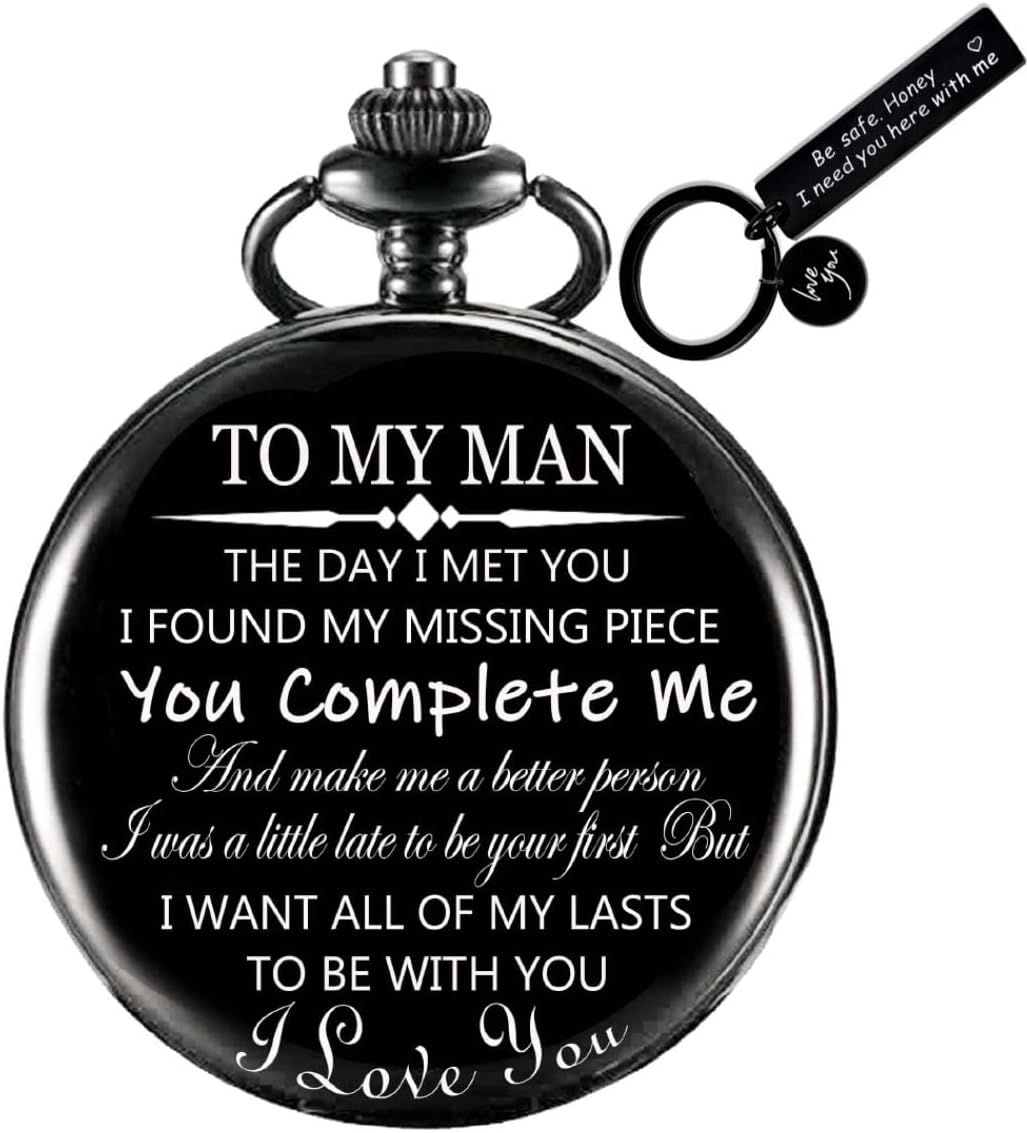 Udaney to-My-Man Man Gifts Best Gifts for Him Gifts from Girlfriend,Valentine's Day Gifts for Men，Engraved Pocket Watch with Gift Box for Men, Black