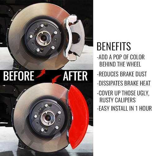 Miniatura 9 de MGP Caliper Covers 14034SSS3RD - Fundas de freno rojas para Chevy Silverado 1999-2006; grabadas con SS (cubiertas delanteras y traseras, juego de 4)