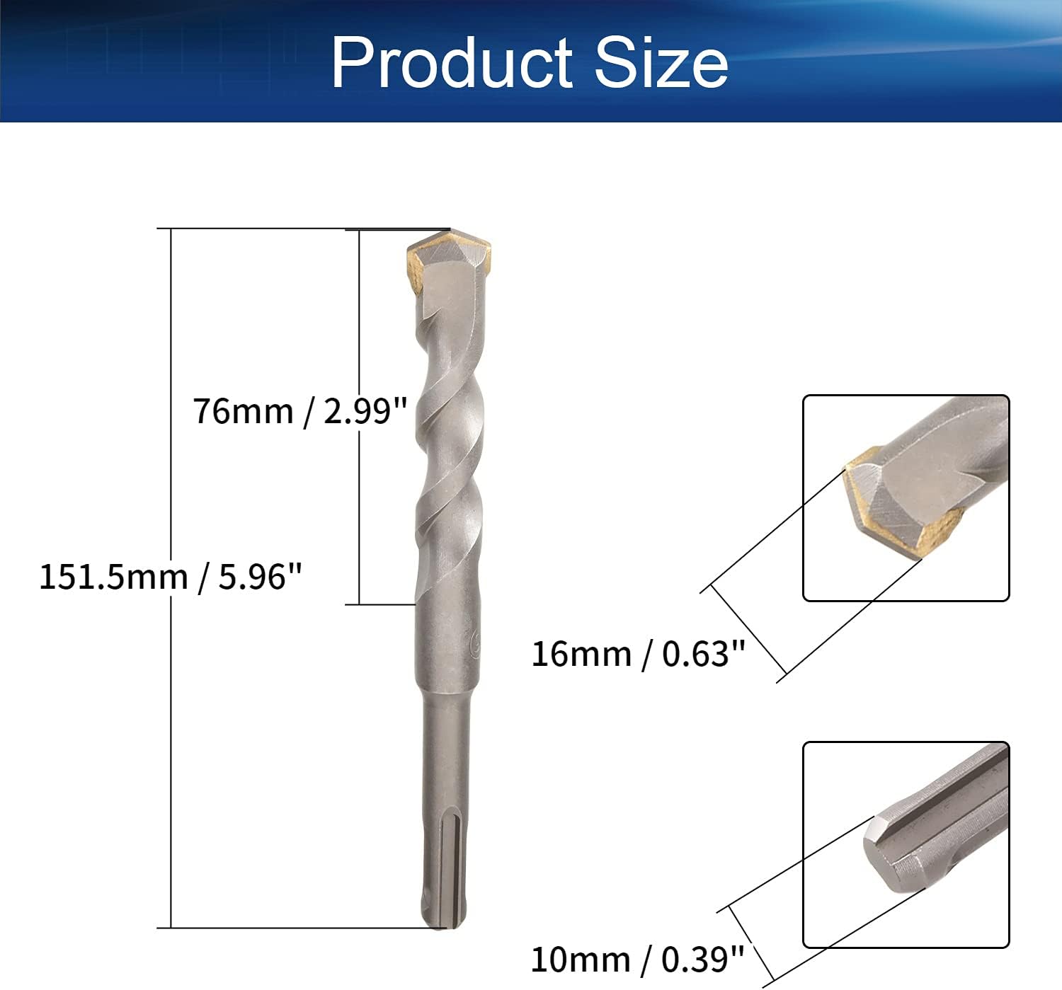 Auniwaig Masonry Drill Bit 16mm Carbide Tipped Rotary Hammer Bit Round Shank Impact Drill, Fit for Fast Drilling In Concrete 1Pcs