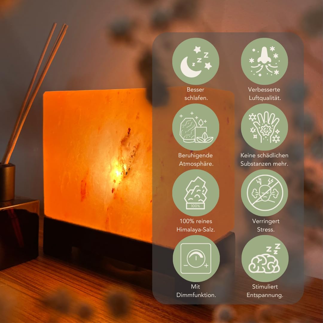 Dimmbare Salzlampe Aura - 100% echtes Himalaya Salz aus Salt Range Pakistan - Salzkristall-Lampe - Salzstein - Tischlamp inkl. 1x 15W Glühbirnen und Geschenkbox (8-10 KG)