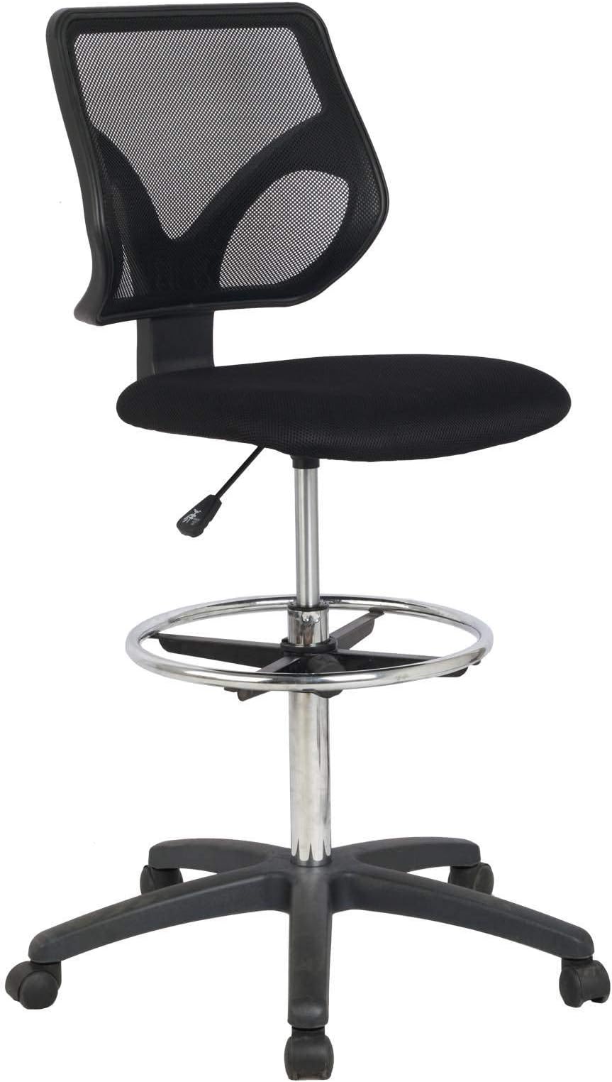 Cool Living Mesh Armless Fixed Upright Adjustable Height Drafting Chair, Black
