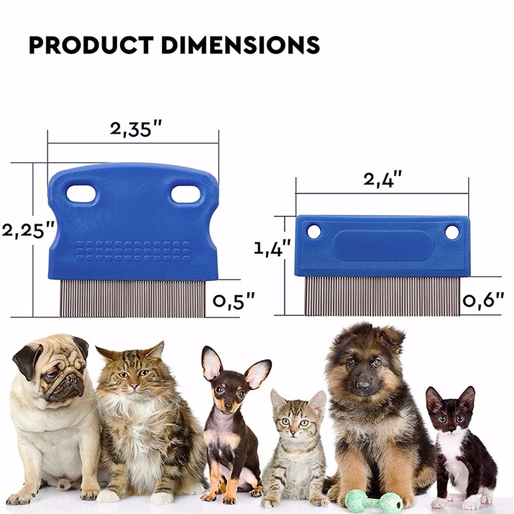 Lot de 2 peignes de toilettage pour chiens et chats - Élimine doucement les mucus et la croûte - Petits peignes anti-puces pour chiens et chats - Design pratique et durable