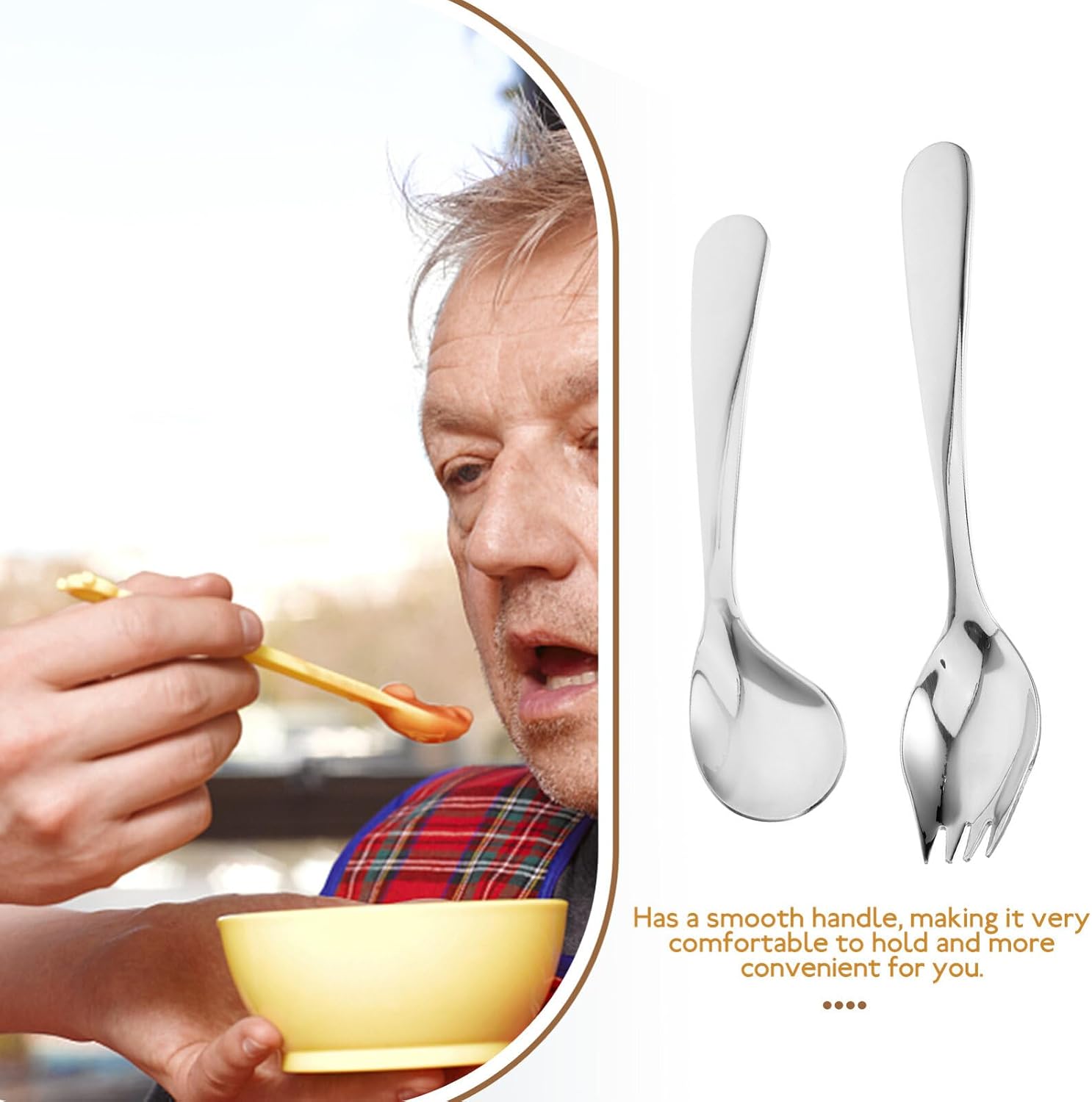 Kichvoe Adaptive Utensils Set：for Elderly Assistance with Angled Feeding Tableware for Patients and Disabled Adults Comfortable Grip Silver 5.31In