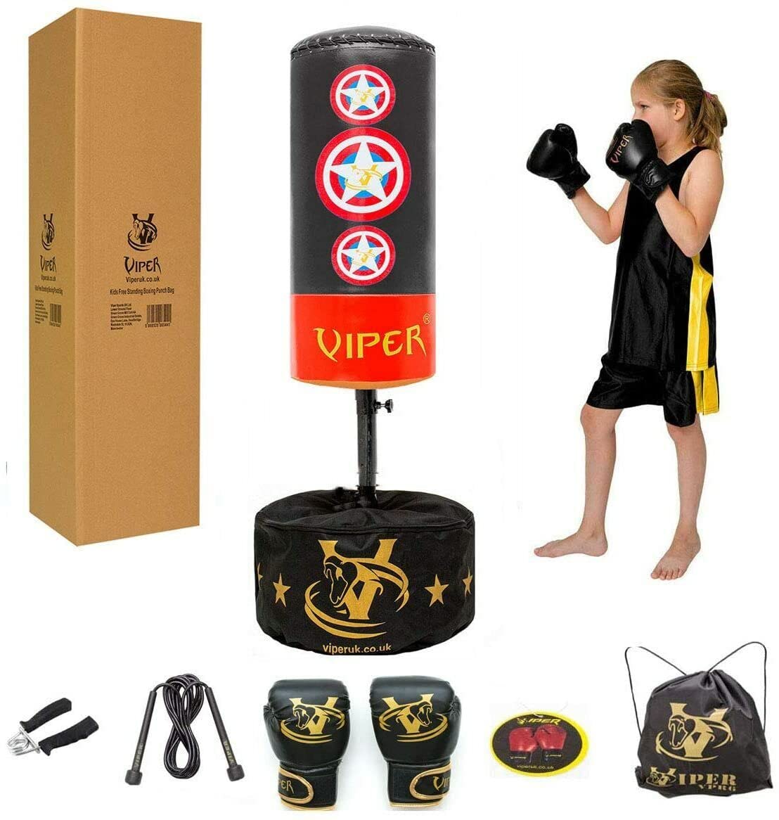 Kids/Junior Boxing Free Standing Punch Bag Set Children Bag Gloves Adjustable Height Skipping Rope (BLUE) — image 1