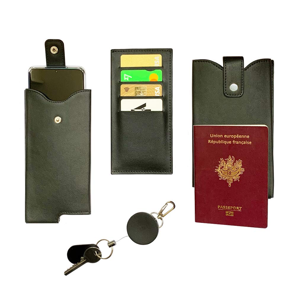 Holster spalla a doppia tasca, custodia per telefono, portafoglio e porta carte, antifurto, discreto, unisex, spallacci regolabili, ideale per viaggiare leggeri