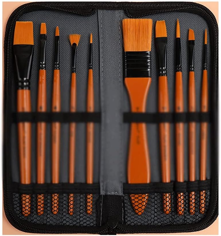 10pcs Watercolor Oil Painting Multifunctional Nylon Brush with Cloth Bag Art Supplies Brush Set(Black)