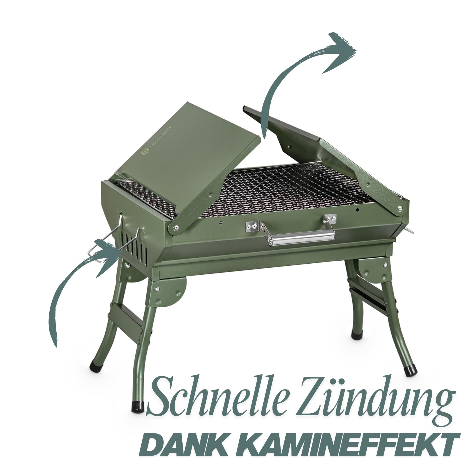 Tragbarer Campinggrill Klappbar mit Tragetasche – Holzkohle Tischgrill 45x31 cm – Faltbarer Grill für Camping, Picknick, Garten & Balkon – Kompakter Reisegrill mit Ablagen