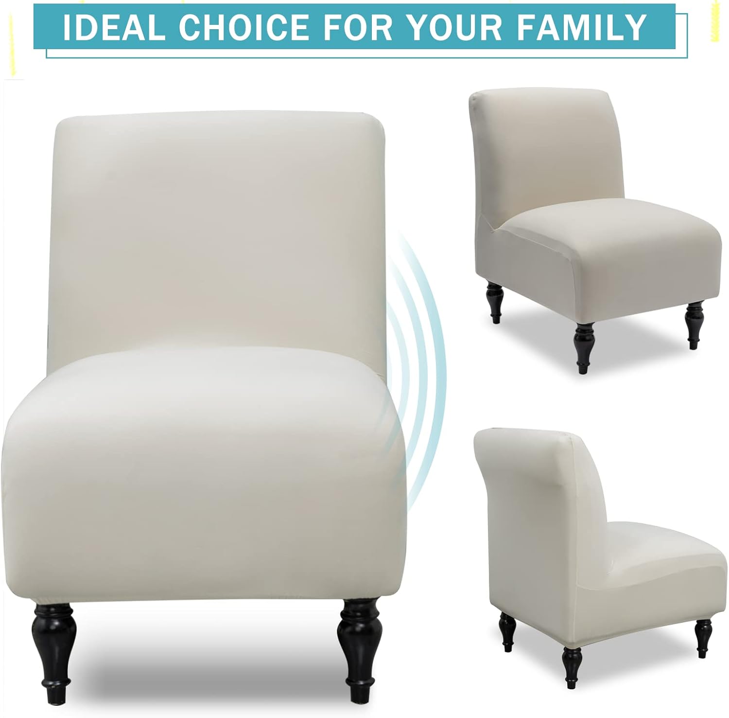 Armless Accent Slipper Chair Cover Slipcover,Stretch Spandex Removable Jacquard Fabric Non-Slip Silp Cover for a Accent Chair Without arms Furniture Protector for Living Dining Room