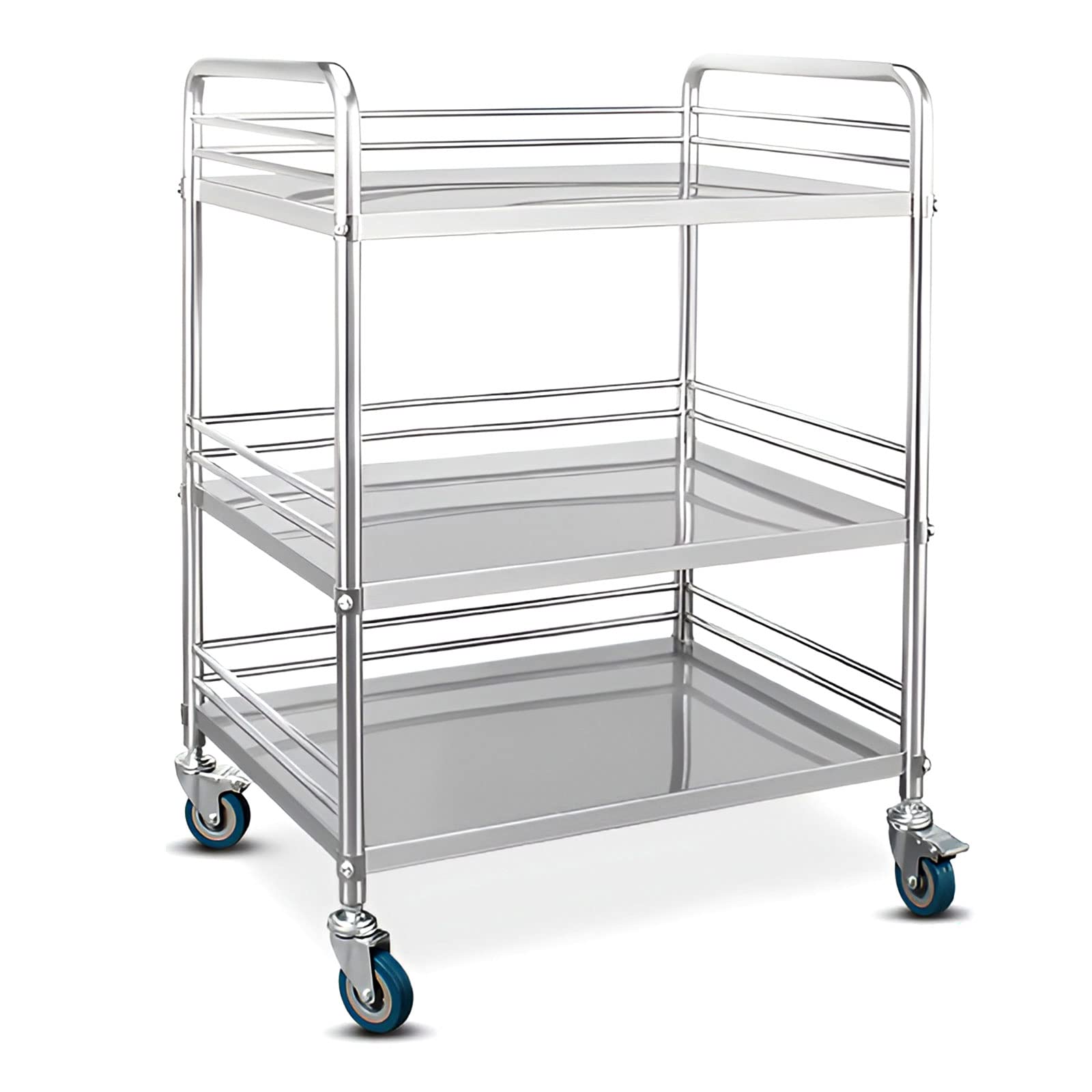 Edelhl - Carrito de servicio de 2 estantes con ruedas lisas con cerradura, capacidad de 150 kg, 81 x 50 x 91 cm, perfecto para restaurantes y uso doméstico, carrito utilitario versátil