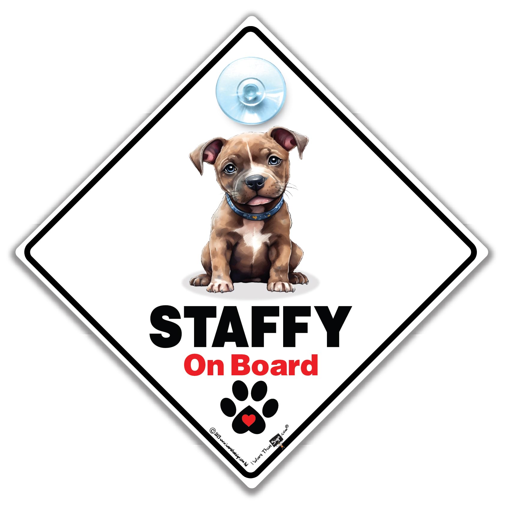 Iwantthatsign.com Vibrant Colors Staffy On Board Sign, Dog Car Sign For Staffordshire Bull Terrier, Staffie Dog Advisory Car Sign Designed To Notify Of Dog In Car 14 Cm X 14Cm X 2Cm