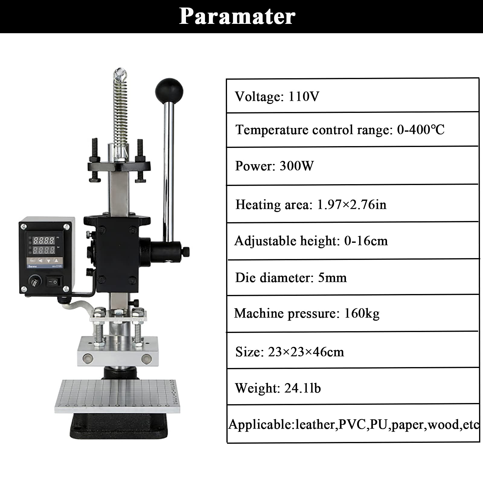YUCHENGTECH Upgraded Hand Punching Machine Leather Hole Puncher and Hot Foil Stamping Machine Digital for Leather PVC Paper PU Logo Embossing (1.97×2.76in)