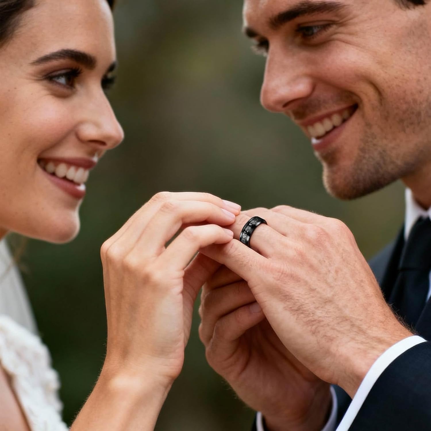 Meteorite Tungsten Mens Wedding Bands, Engagement Promise Rings for Couples Men Women, 8mm Width Black Polished Bands, Size 8-12 - Image 3